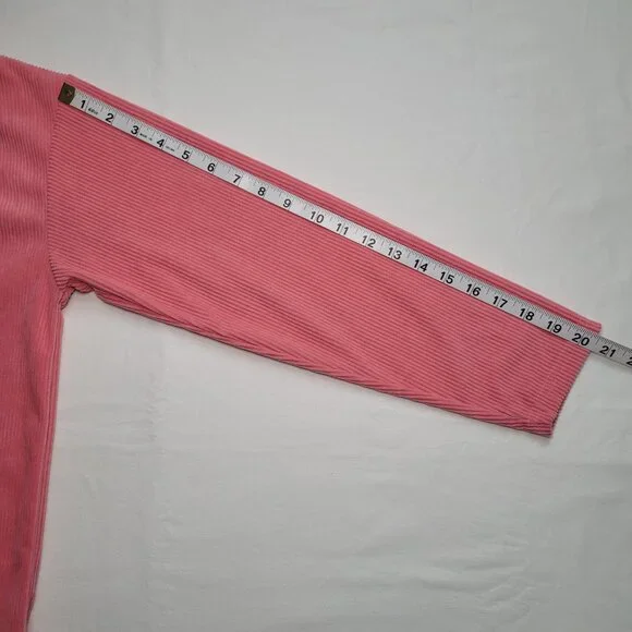 SHEIN Cherry Graphic Long Sleeve Corduroy Top Pink Pullover Drop Shoulder Small - Picture 8 of 8
